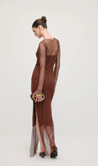 Mesh With Monochrome Lining Maxi Dress In Coffee