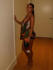 Gradient Halter Deep V Draped Asymmetric Top