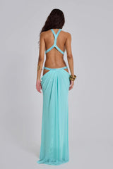 Halter Sequin Cutout Draped Maxi Gown