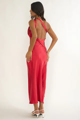 Star Fall One-Shoulder Rosette Maxi Dress Red