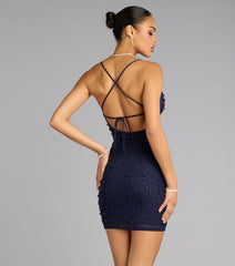 Vienna Rhinestone Pearl Mesh Mini Dress
