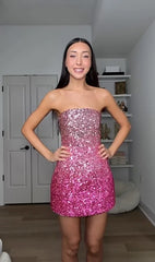 Gradient Sequin Strapless Mini Dress | Sexy Y2K Party Evening Gown