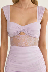 Oliana Twist Bust Lace Maxi Dress Lilac
