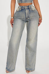 Chasing A Dream Embellished Stretch Straight Leg Jeans - Vintage Wash