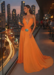 Halter Deep V-Neck Backless Gem-Embellished Chiffon Maxi Dress