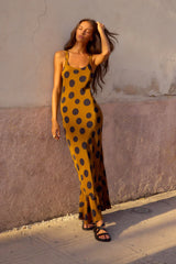 Caramel Polka Dot Cami Mermaid Maxi Dress