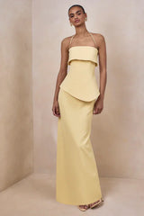 Halter Tie Flounce Waisted Slit Maxi Dress Set