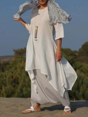Vintage Asymmetric 3/4 Sleeve Crew Neck Plus Size Dress
