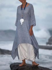 Vintage Asymmetric 3/4 Sleeve Crew Neck Plus Size Dress