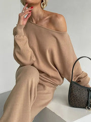 Casual Off Shoulder Knitted Two-Piece Set