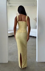 French Luxury Yellow Corset Lace Mermaid Maxi Two-Piece Set