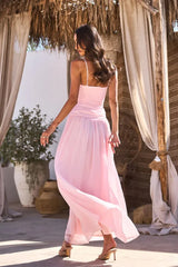 Pink Cutout Ring Ruched Cami Flowy Maxi Dress | Vacation Style Sexy Backless Beach Dress