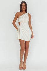 Glow Ray One-Shoulder Pleat Dress Champagne