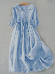 Casual Artistic Cotton Loose Tie Dress