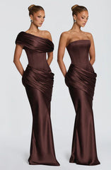Asymmetric Draped Off Shoulder Maxi Dress