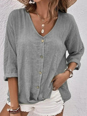 Cotton and Linen Comfortable Casual V-neck Women's Shirt