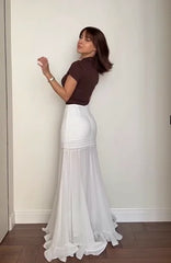 High-Waisted Sheer Striped Chiffon Mermaid Maxi Skirt