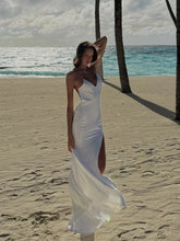 White Satin Open-Back High-Slit Strappy Vacation Maxi Dress