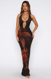 Sexy Halter Hollow Print Dress