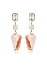Golden Rimmed Shell Dangle Earrings