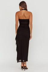 Lorely Halterneck Mesh Maxi Dress Black