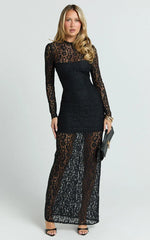 Andrea Maxi Dress - Lace High Neck Long Sleeve Dress in Black