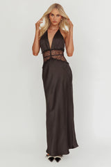 Tarly Lace Waist Halter Maxi Dress Black