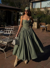 Vintage Striped Lace-Up Corset Back Flared Midi Dress