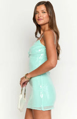 Honey Aqua Sequin Mini Dress