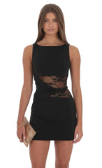 Lace Cutout Bodycon Dress in Black