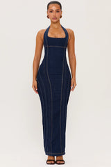 Sexy U Collar Slim-Fitting Patchwork Dress