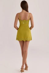 Mustard Yellow Lace Beaded Bustier Cami Mini Dress