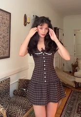 Vintage Plaid Doll Collar Mini Dress | Sweet & Cool Preppy Dress