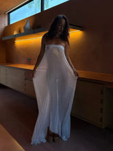 Silver Metallic Pleated Strapless Maxi Dress