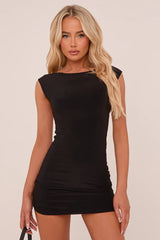 Boat Neck Open Back Bodycon Mini Dress