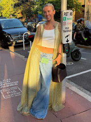 Yellow-Green Gradient Sequin Sheer Long Cardigan