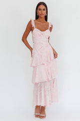 Veda Ruffle Strap Split Maxi Dress Roses Blush