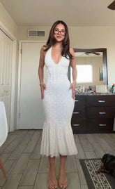 Sexy Sleeveless Halter Waist Lace Dress