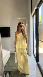 Off-Shoulder Smocked Top And Drawstring Wide-Leg Pants Set