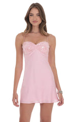 Satin Sequin Bust Dress in Pink