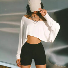Boho Off-Shoulder Asymmetric Hem Long Sleeve Top Collection