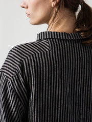 Lapel Striped Cotton And Linen Dress