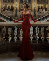 Corset Lace-Up Mermaid Gown With Gloves