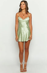 Noeline Olive Satin Mini Dress