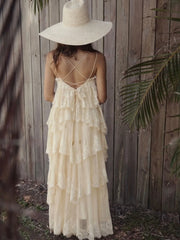 Tiered Lace Open-Back Spaghetti Strap Maxi Dress