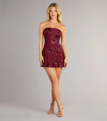 Shimmer In Bloom Floral Sequin Mini Tube Dress