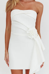 Sasha Cascade Ruffle Rosette Mini Dress White