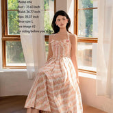 Pink & White Gingham Floral Lace-Up Flared Midi Dress