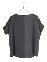 Striped Round Neck Cotton Linen Women's Short Sleeve