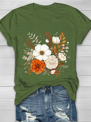 Vintage Floral Printed Women's Crew Neck T-shirt
